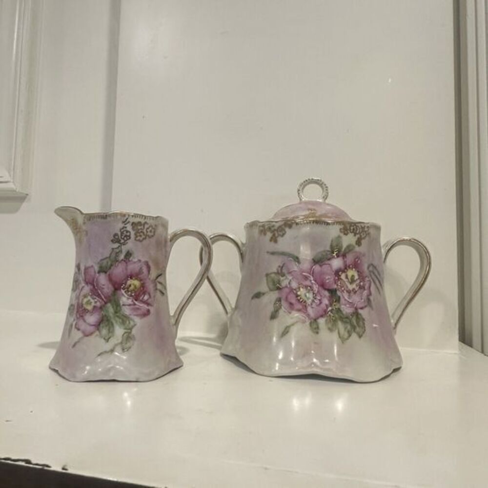 Hutschenreuther Germany Hand Painted Sugar & Creamer Set – Signed 1992 Floral